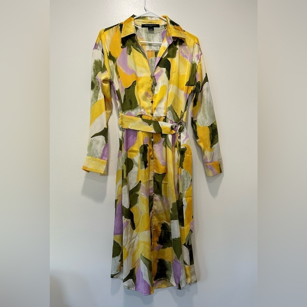 French Connection Long Shirt Dress Multicolor Abstract Print Size L New With Tag - Picture 4 of 12